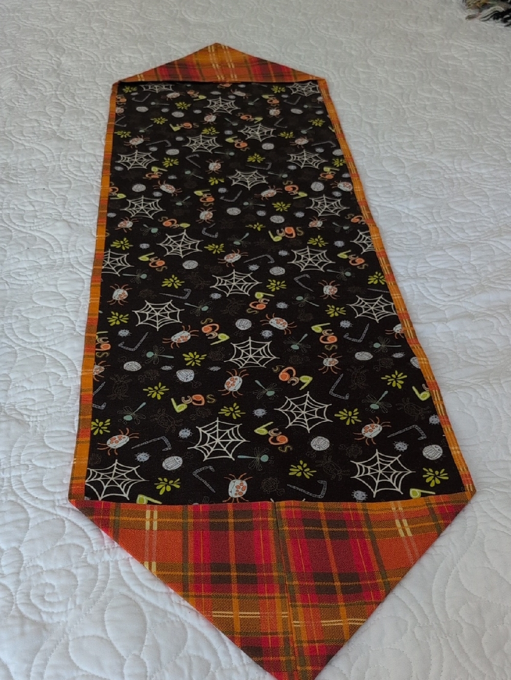Halloween Spider Web Plaid Table Runner - Black and Orange